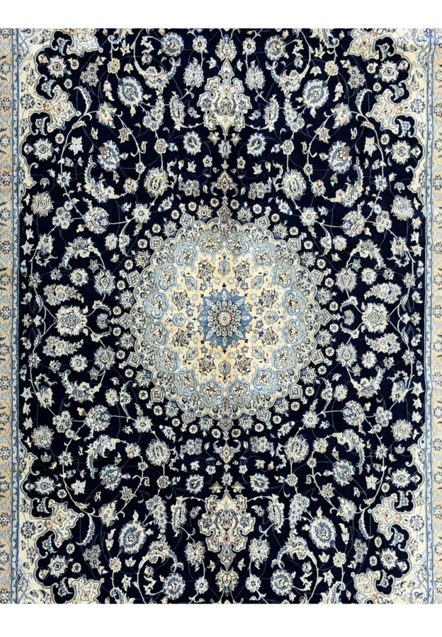 Central field of a 13'2 x 19'4 Nain Persian rug with detailed medallion