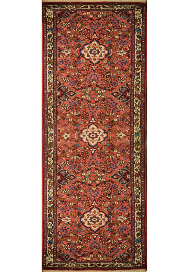 2'9" x 10 Persian Sarough Runner Rug Full view. Showing its beautiful floral and geometric rug design