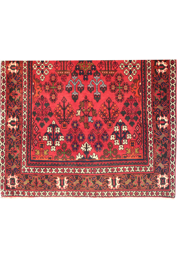 Close-up of the border of the Persian Meymeh runner rug, showcasing the intricate design elements and vibrant colors. The craftsmanship and attention to detail in the pattern are evident, reflecting the traditional Persian artistry.