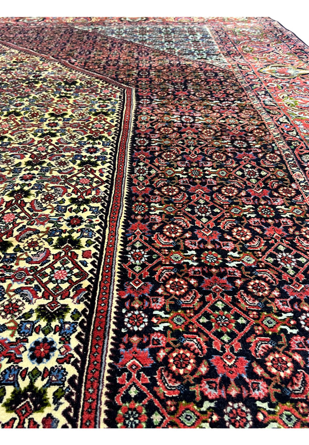 Face and foundation detail of a 9.8 x 12.2 Persian Bijar rug showing compact knot structure, thick wool pile, and the durable construction of traditional Bijar weaving.