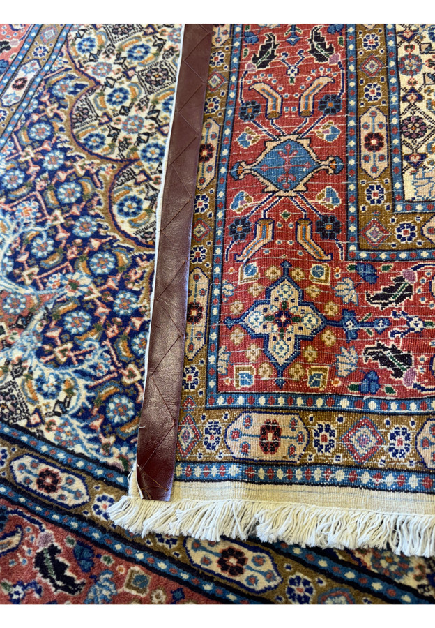 Backside view of the Persian Moud Square Rug showing the fine weave and construction details.