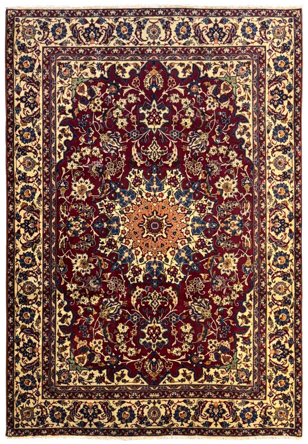 Full view of an 8 x 11'4 Persian Bakhtiar Rug displaying its central medallion and intricate patterns.