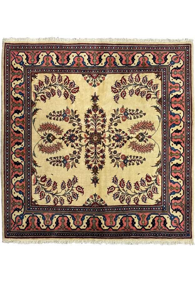 Front view of a 6'9 x 7'3 Persian Sarough Square Rug showcasing its intricate floral design.