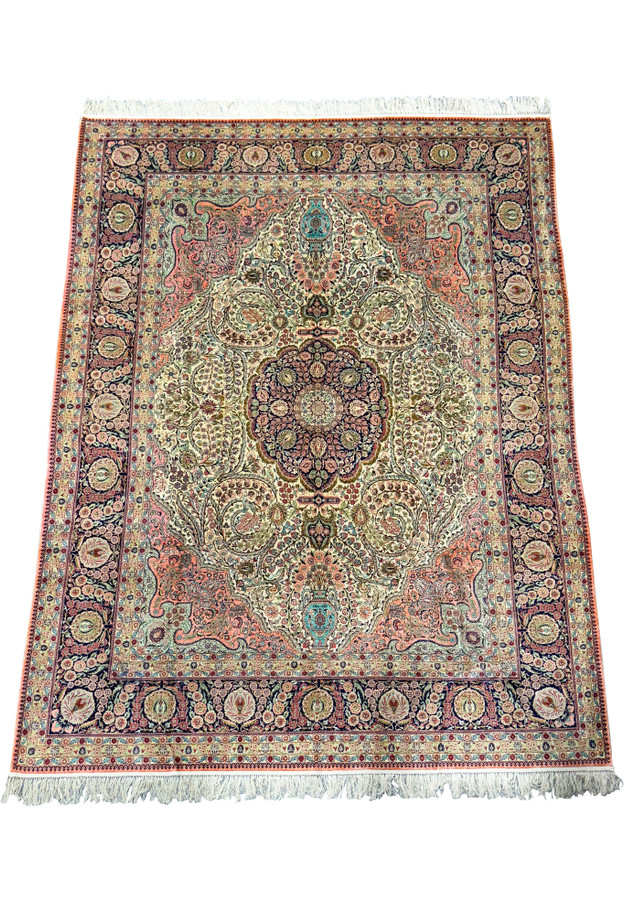 Full view of this 8x10 Tabriz Persian Silk Rug, made out of 100% Silk very high quality.