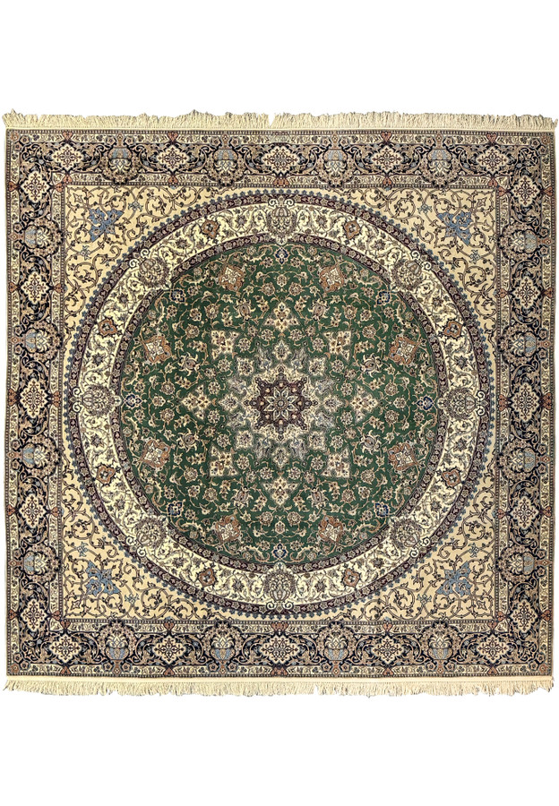 9 x 9 Nain 6LA Persian Square Rug showcasing central medallion and intricate floral patterns