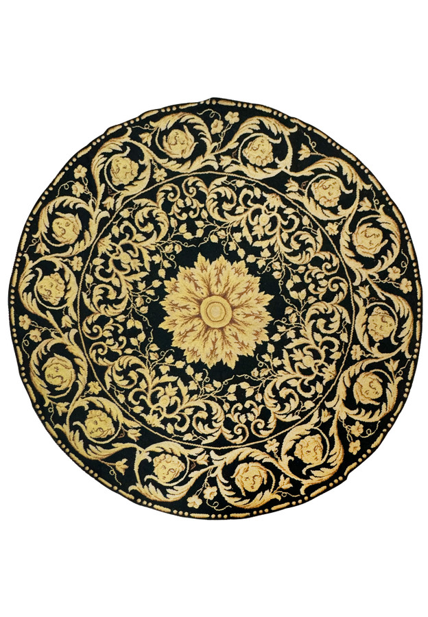 5 x 5 Round Needlepoint Flat Weave Rug with Versace Pattern - Top View