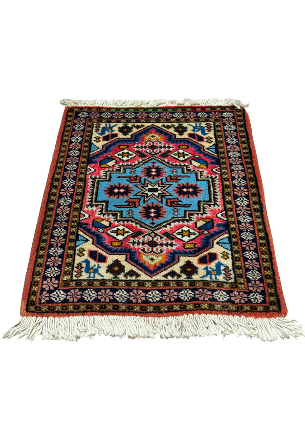 Detailed Geometric Patterns on Persian Ardebil Wool & Silk Baby Rug