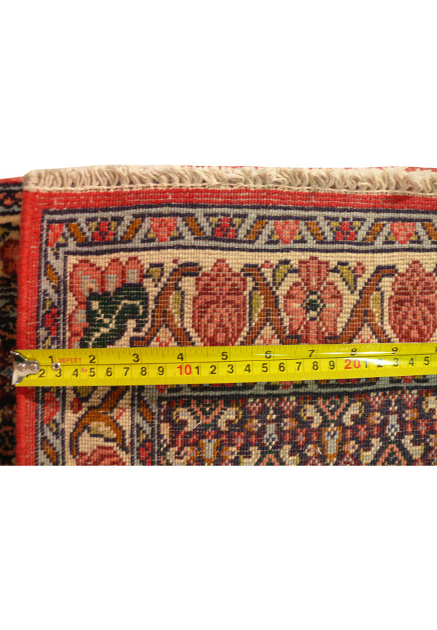 Zoomed view of the backside of 3 x 13'3 Persian Senneh Runner highlighting detailed knots