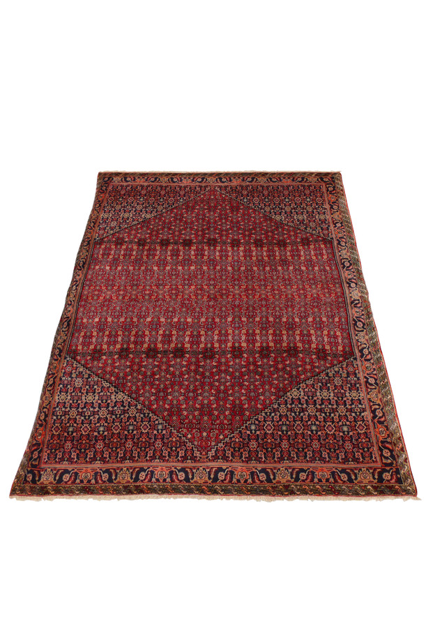 Laid down view of the 7x10 Antique Bijar Rug highlighting its central medallion