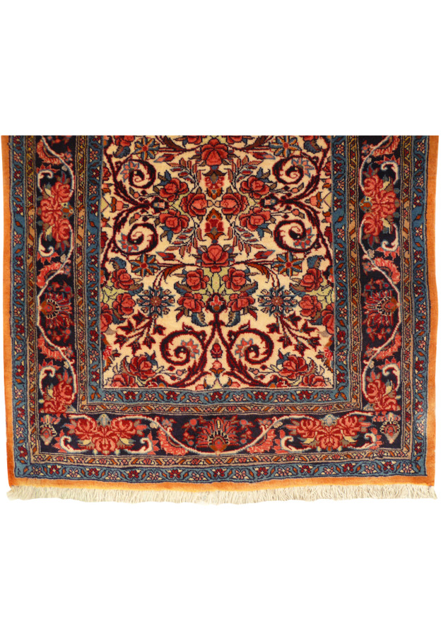 Border view of 2'6 x 6 Persian Bijar Runner featuring intricate floral and geometric designs.
