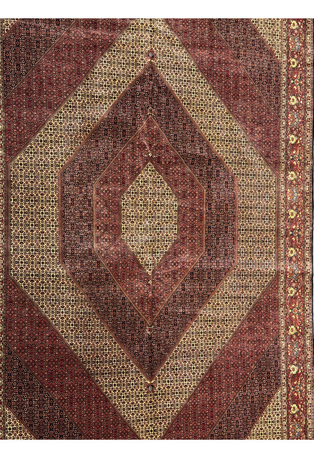 Close-up of the medallion on the 13 x 20 Persian Bijar Rug showing detailed knotting and design.