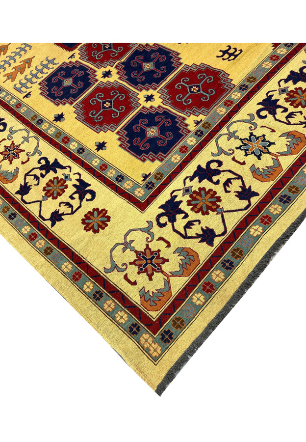 Edge of 13'3 x 16'2 Afghan Rug showcasing the fine craftsmanship and detailed hand-knotted fringes.