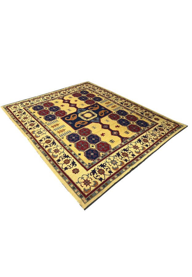 Angled view of 13'3 x 16'2 Afghan Rug showcasing the traditional design and vibrant color combinations.