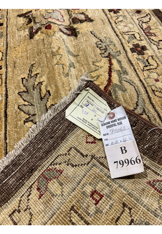 View of the backside of the 12 x 14'5 Oriental Ziglar Rug, revealing the hand-knotted craftsmanship.