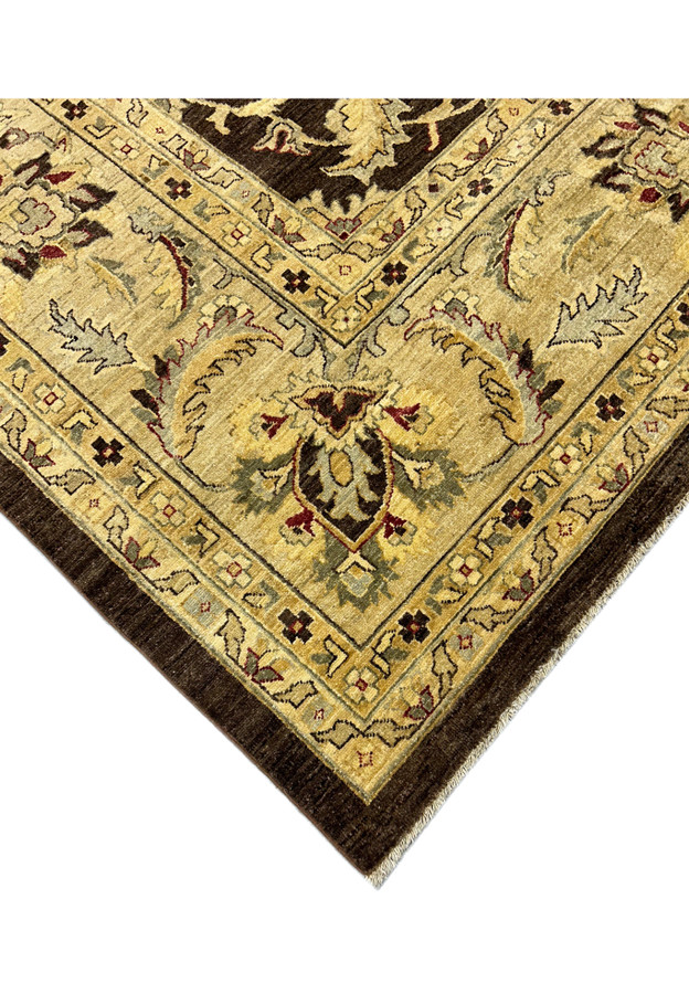Detailed shot of the corner design, highlighting the floral motifs and color contrast on the 12 x 14'5 Oriental Ziglar Rug.