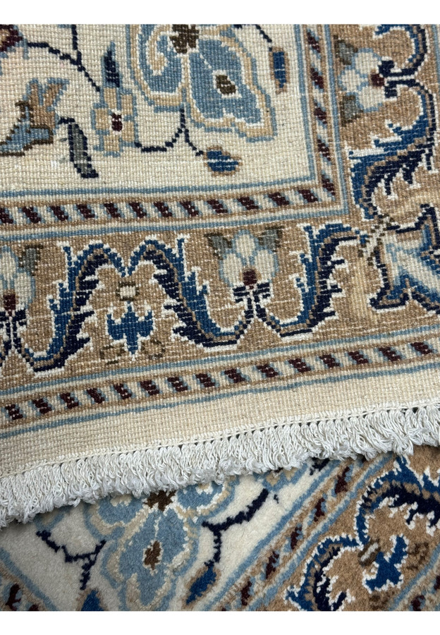 Backside of the 2'11 x 5'1 Persian Nain rug revealing the fine knotting and cotton foundation.