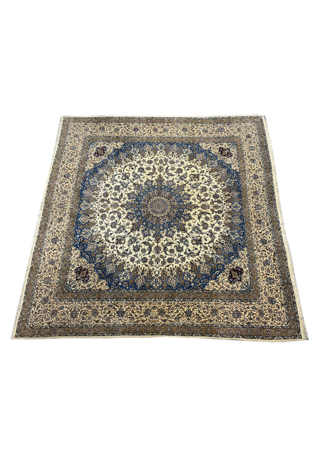 6' x 16' Persian Nain rug laid flat, showcasing its grand square design and detailed patterns.