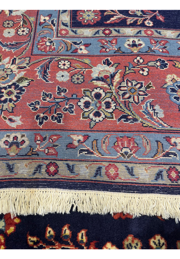 Back of 8 x 11'8 Persian Sarough handmade rug showcasing the fine quality weave and high knot density, emphasizing the craftsmanship and durability.