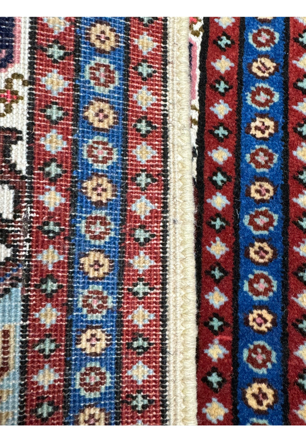 Backside of 1'3 x 2' Persian Ardebil Wool & Silk Poshti rug highlighting fine weave and craftsmanship.