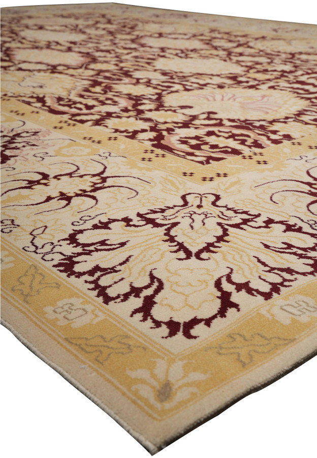 Border of Nepali rug showing clean edgework and soft gradients in wool and silk