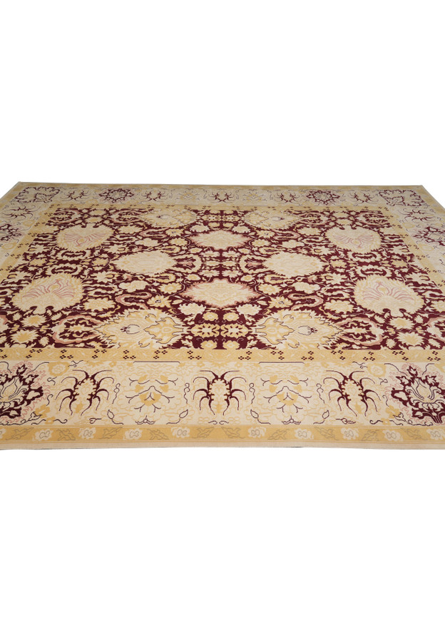 Side profile of modern 9 x 12 Nepali rug displaying low pile height and elegant finish