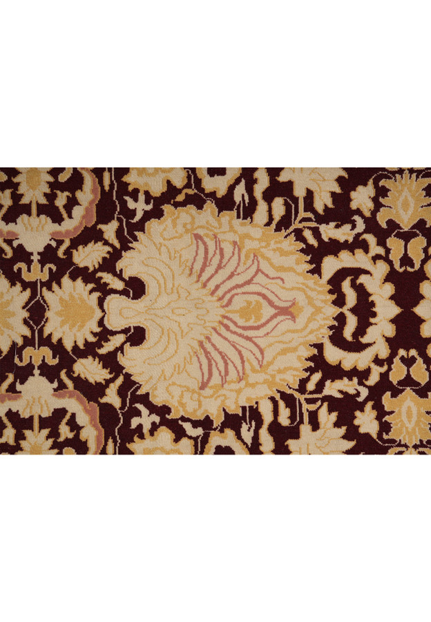 Close-up of abstract pattern on Modern Nepali rug with soft tonal contrasts and silk accents