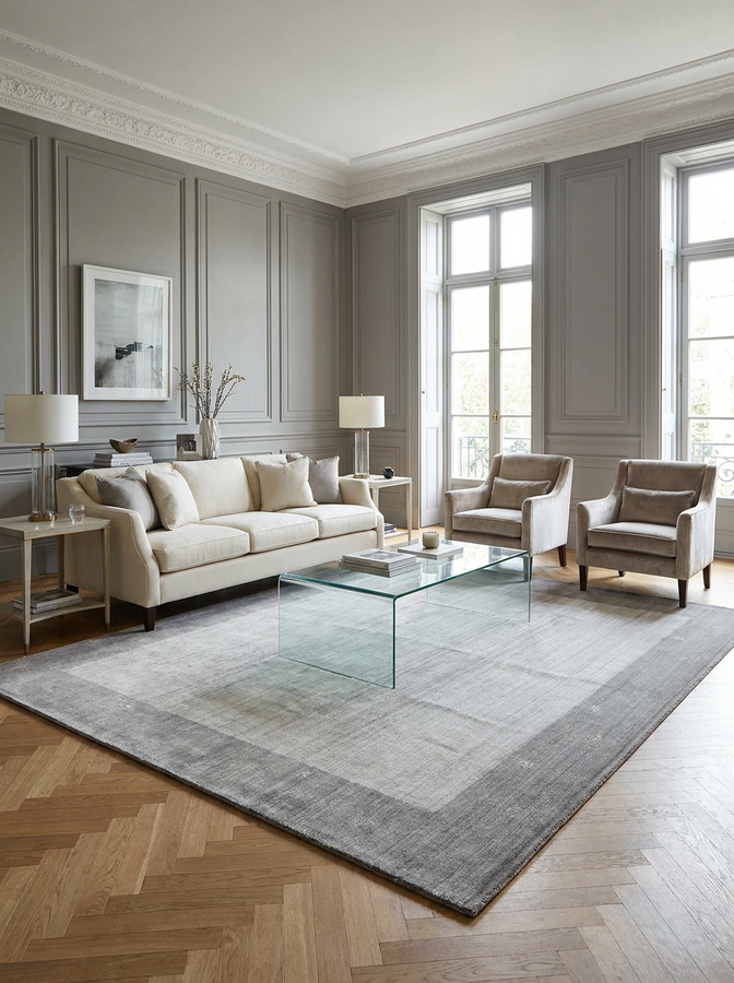 9.2 x 12.1 Plain Solid Gray Wool Handmade Rug