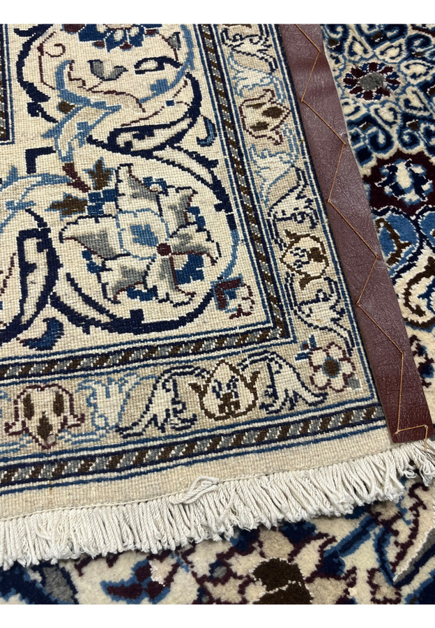 Zoomed backside view of Square Persian Nain Rug highlighting knot density, cotton foundation, and precise Persian weaving