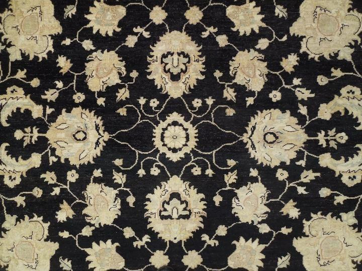 9 x12 Black-Ivory Peshawar Rug All-Over Design