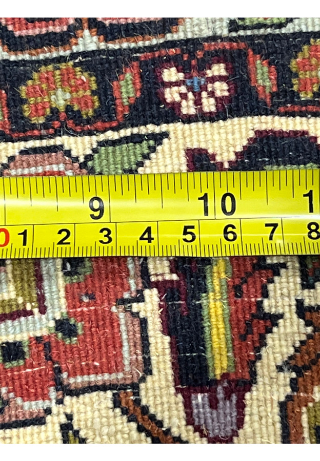 Backside knot structure detail of authentic hand knotted 10x13 Persian Bijar wool rug
