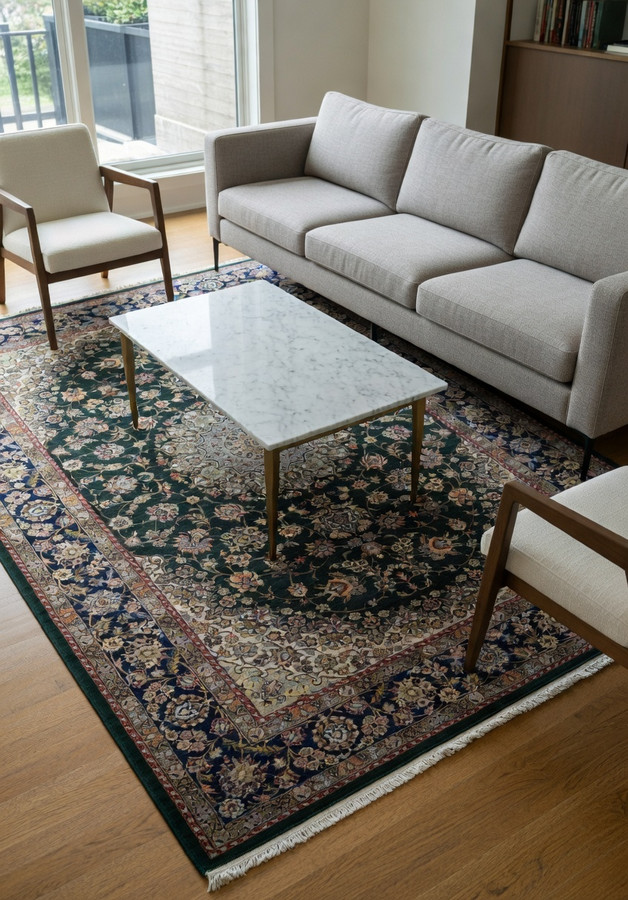 7x10 deep forest green Persian Nain 9LA rug