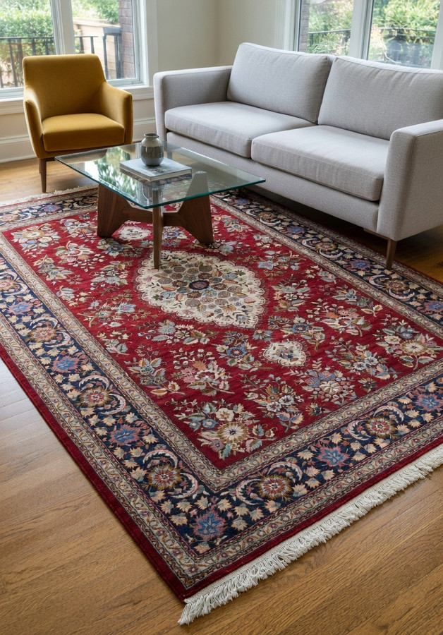 Persian Isfahan wool and silk rug