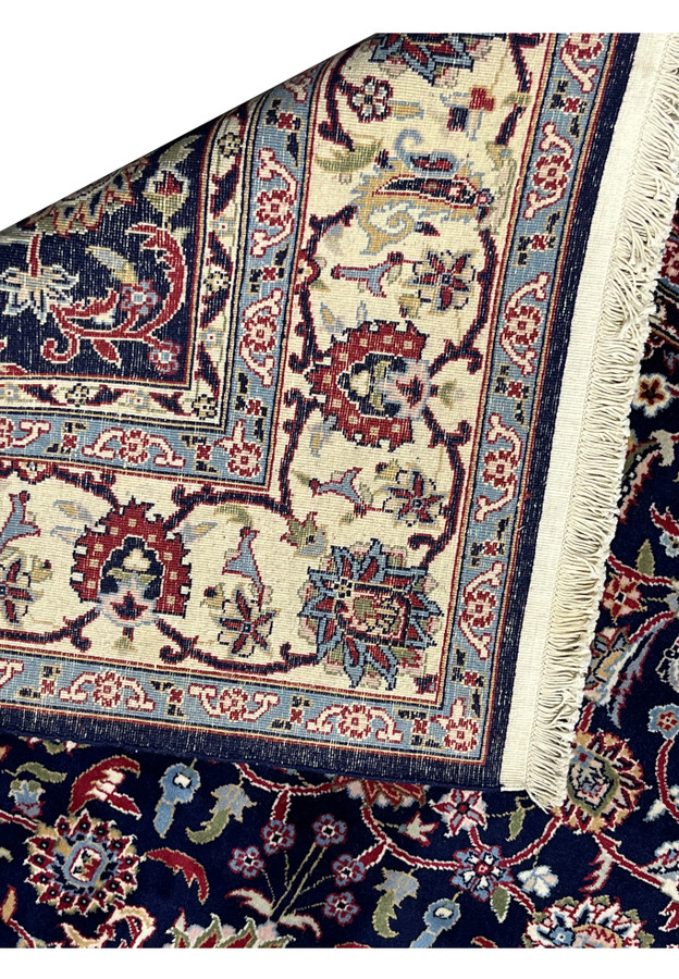Backside view of a Persian Sarough kork rug revealing even knotting, strong cotton foundation, and high-quality handwoven construction