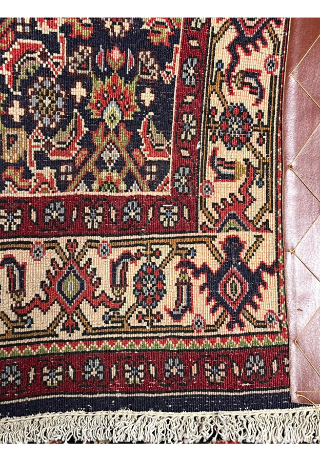 Backside view of a Persian Bijar rug revealing tight knot density, clear pattern visibility, strong foundation, and traditional hand knotting