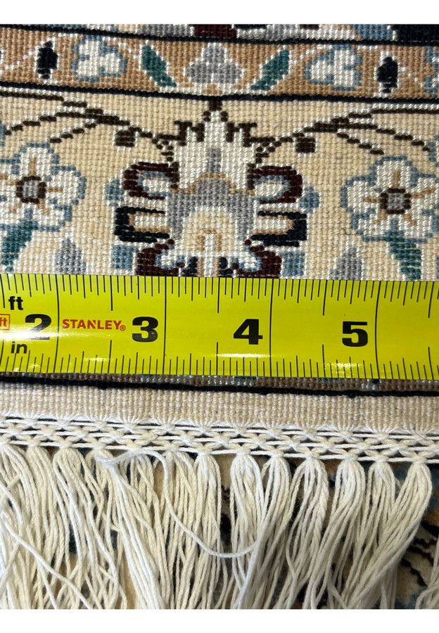 2'9x13 Persian Nain 6La navy blue wool silk cotton foundation backside knots ruler measured