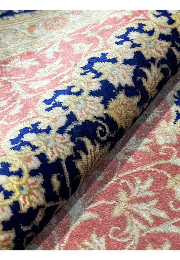 3x5 Persian Qum pure silk rug Amir Naghash silk foundation full backside view