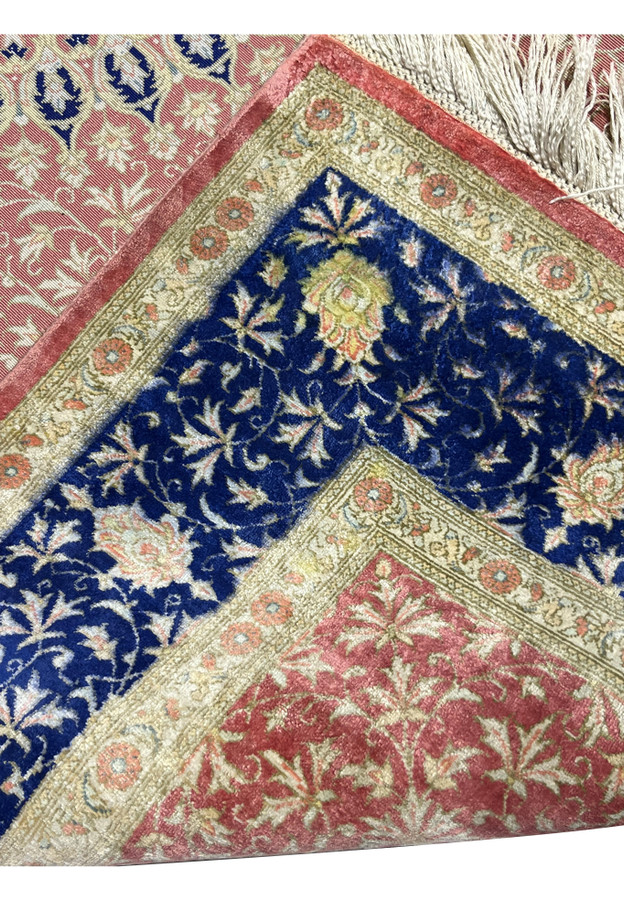 3x5 Persian Qum pure silk rug Amir Naghash backside ruler knot density measurement