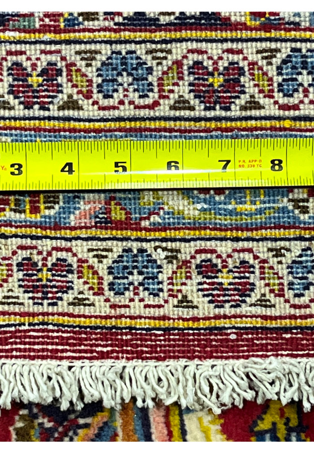 10x14'7 Persian Kashan rug featured on Shark Tank backside ruler knot density KPSI measurement