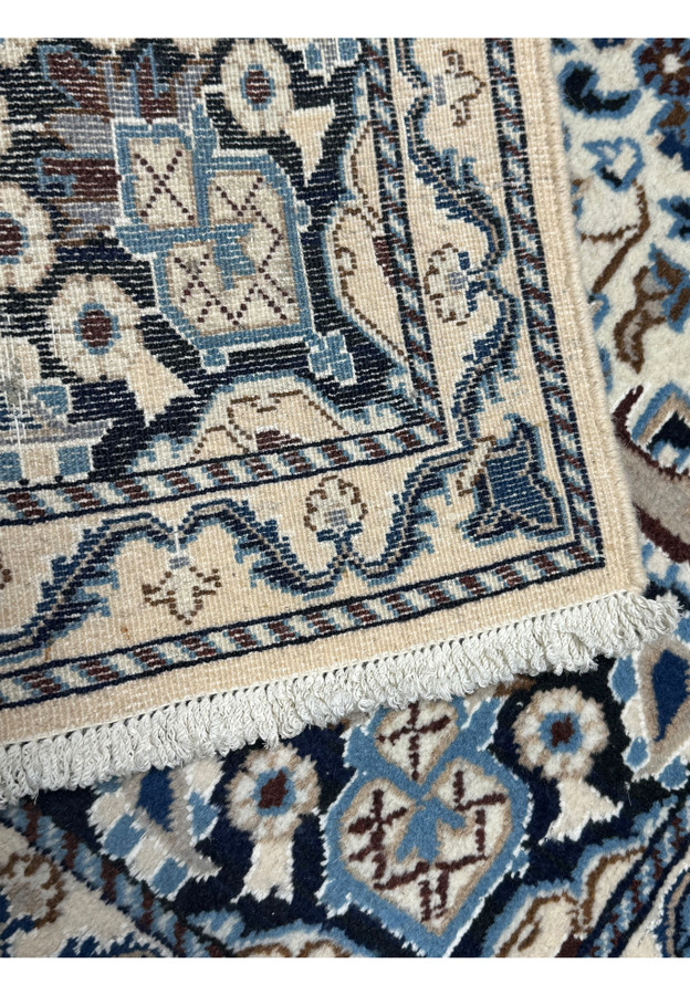 3x5 Persian Nain rug backside cotton foundation knot structure detail