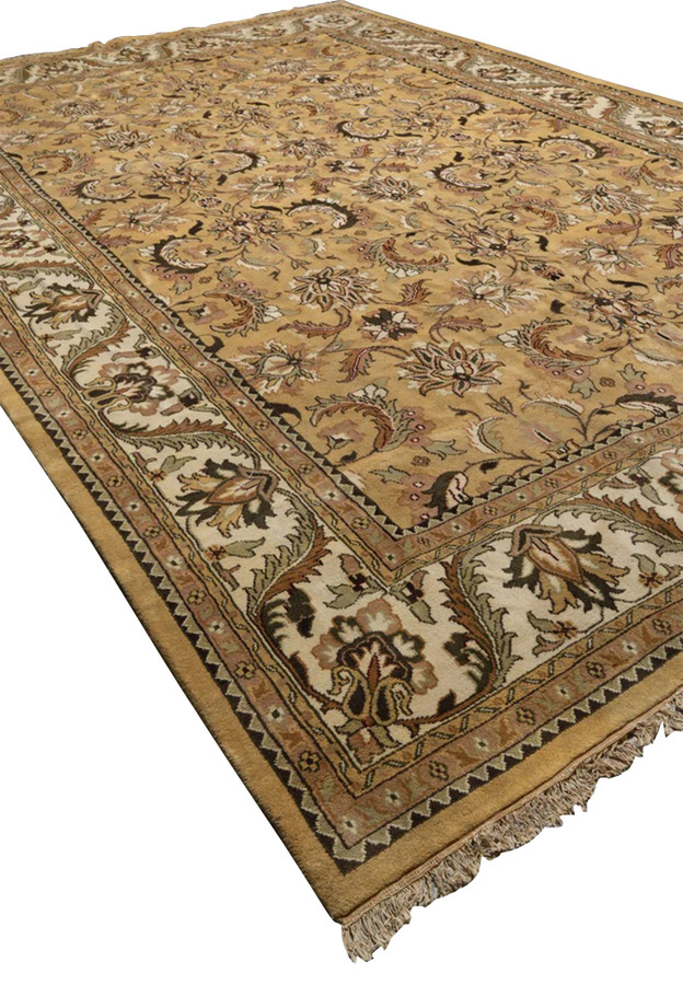 Angled view of this oversize 12x18 Agra Soltanabad rug for great room or formal dining setting