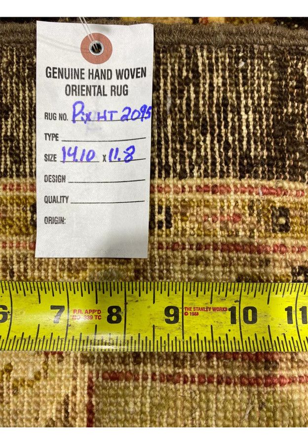 Backside of hand-knotted Indo Agra rug showing tight knot structure and 180 KPSI weave density