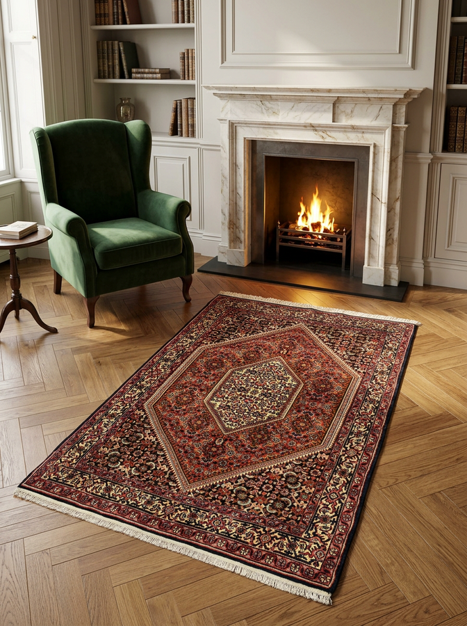 3' x 4'8" Persian Bijar Rug | Mahi Herati with Hexagonal Medallion | 320-340 KPSI