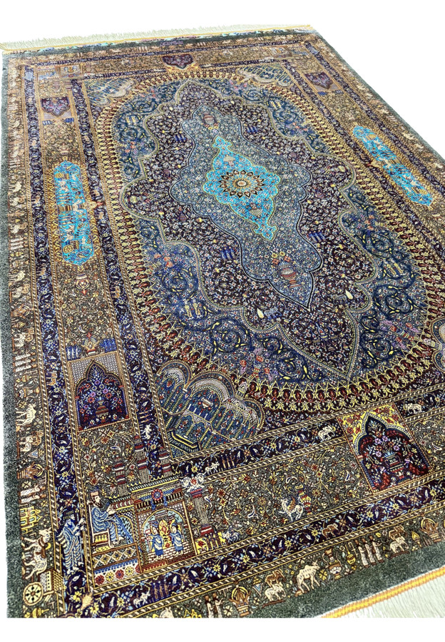 3'2 x 5' Persian Qum Pure Silk Rug | Signed Zabihi | Garden of Paradise