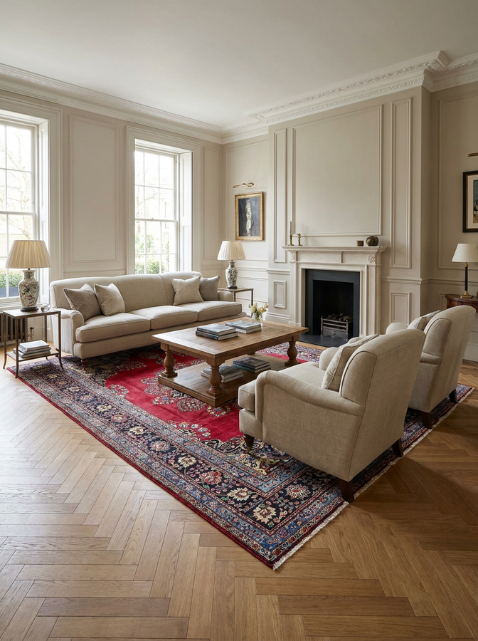 8'2 x 11'5 Persian Kerman Rug | Lavar Sunburst | Crimson Field with Cornflower Blue Border