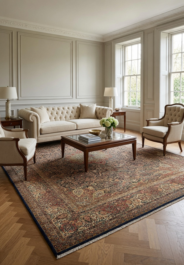 10'6" x 13'5" Antique Persian Sarough Rug | Navy Field Ivory Medallion | Pre-Revolution 1950s