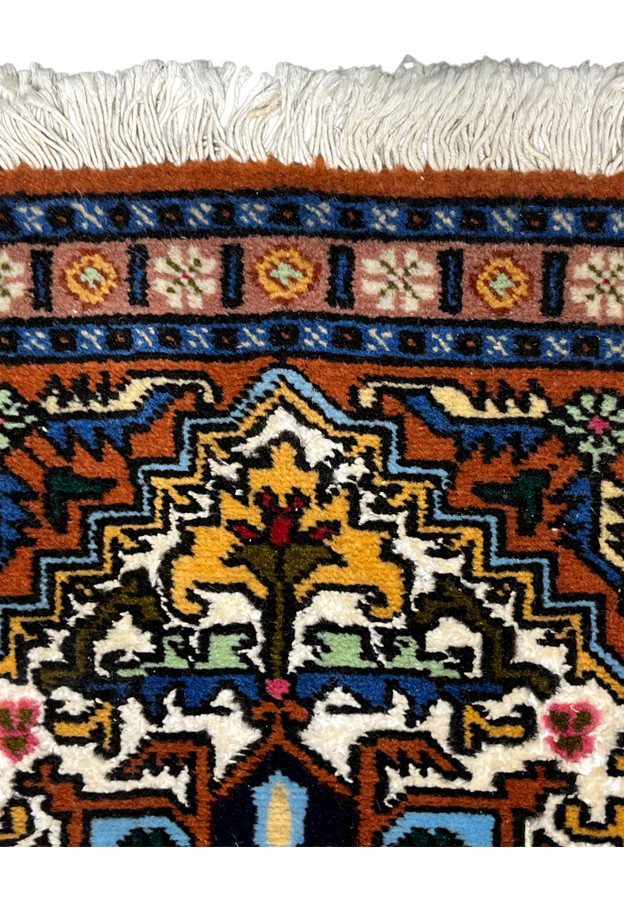 Lower border with ivory cloud-band cartouche and golden palmette, hand-knotted Persian Ardebil collector sample