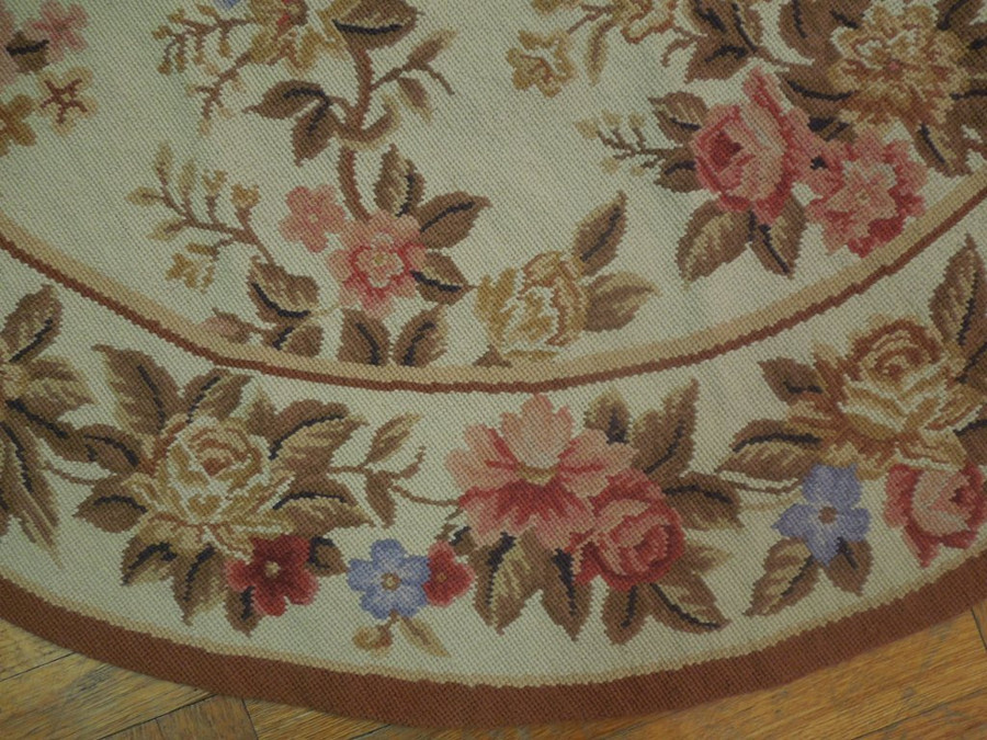 5 x 5 Floral Authentic Needlepoint Flat Weave Round Rug