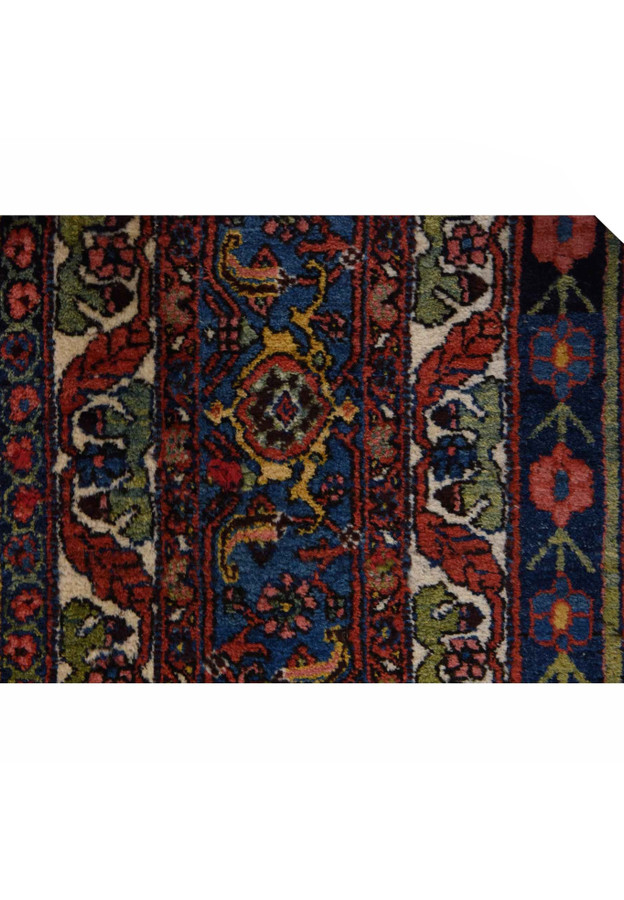 Ivory and red turtle-palmette border threaded with a meandering vine, authentic antique Bijar weaving