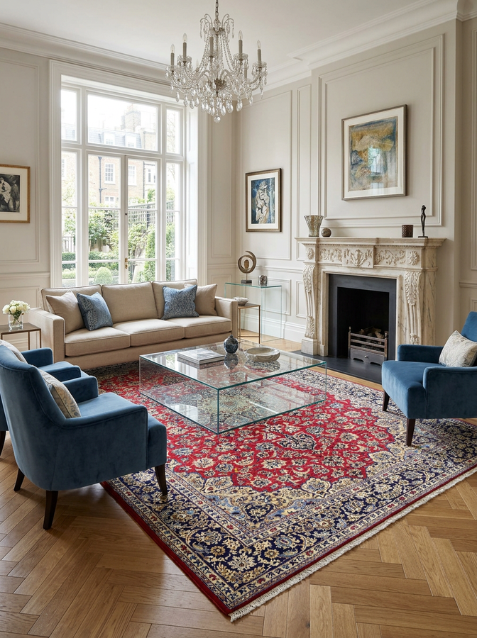 9 x 13 Persian Najafabad Rug | Red Field Floral | Ivory Navy Medallion
