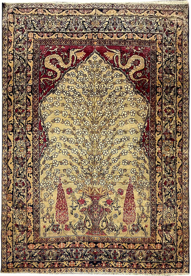 4 x 6 Antique Persian Tehran Prayer Rug | Tree of Life | circa 1900s Collectible